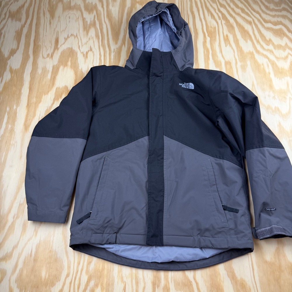 The North Face Boys DryVent Hooded Rain Jacket Grey Black Size M 10/12